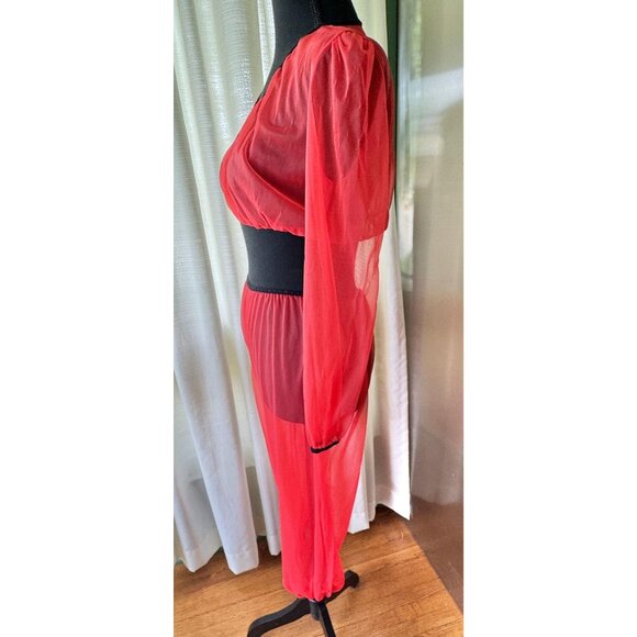 Vintage 1970s lingerie set, lipstick red, black trim, Genie harem style pajama - Picture 4 of 8